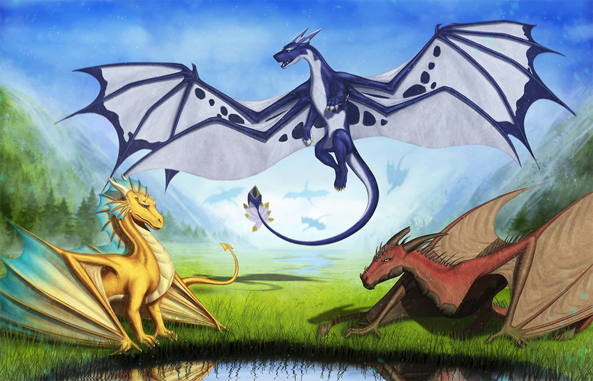 anuta_belko blue_fur dragon feathers feral fluffy fur furred_dragon lothar membranous_wings peaceful scalie white_fur wings wyvern