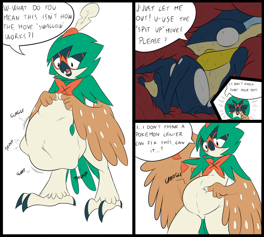 accidental_vore decidueye digestion fan_character greninja nintendo pok&eacute;mon same_size_vore sparky_the_chu video_games vore