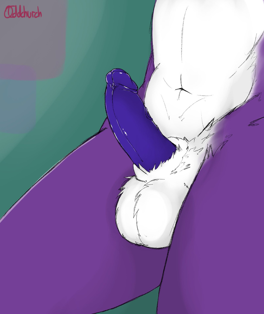 2017 anthro balls canine digital_media_(artwork) erection fox fur humanoid_penis hybrid lagomorph male mammal multicolored_fur nude oddchurch penis purple_fur rabbit ryoshi simple_background solo