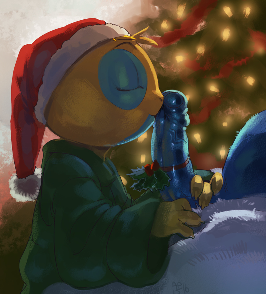 age_difference anthro anthrofied balls caprino_bencivenni christmas christmas_tree cub dunsparce duo erection faceless_male hat holidays kneeling legendary_pok&eacute;mon lugia male male/male nintendo oversized_shirt penis penis_grab penis_kissing pok&eacute;mon ray_(yopo) santa_hat scalie size_difference tree uncut video_games yopo young