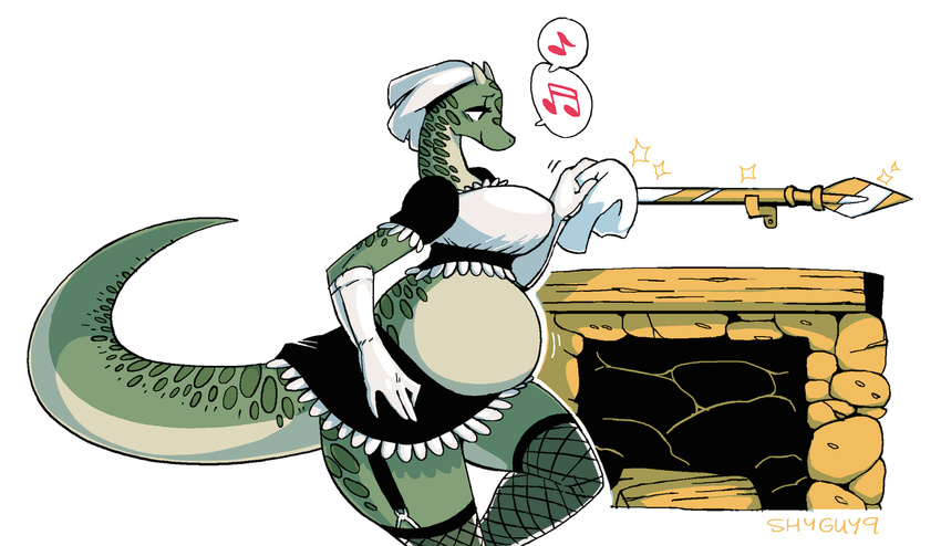 abdominal_bulge argonian breasts clothed clothing comic female lusty_argonian_maid maid_uniform post_vore scalie shyguy9 solo the_elder_scrolls uniform video_games vore