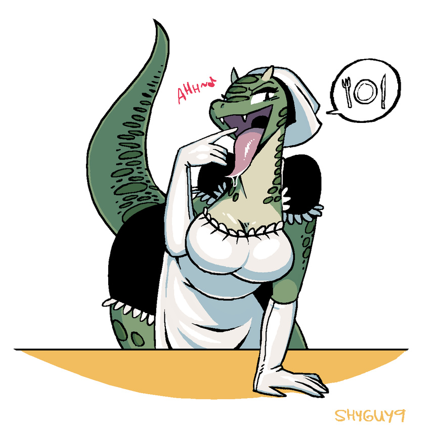 argonian breasts clothed clothing comic female imminent_vore lusty_argonian_maid maid_uniform open_mouth scalie shyguy9 solo the_elder_scrolls uniform video_games vore