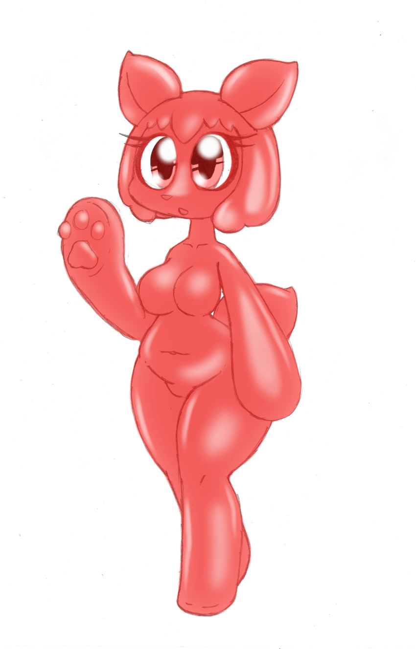 anthro bear big_breasts bit-small breasts candy female food gummy gummy_bear hair mammal paws shiny short_hair slightly_chubby solo thick_thighs wide_hips