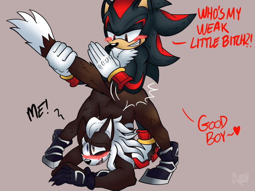 absurd_res anthro big_butt blush butt canid canine canis carnivore duo eulipotyphlan hedgehog hi_res infinite_(sonic) jack-o'_pose jackal male male/male mammal pose rodent sega shadow_the_hedgehog shadydaone slap sonic_forces sonic_the_hedgehog_(series)