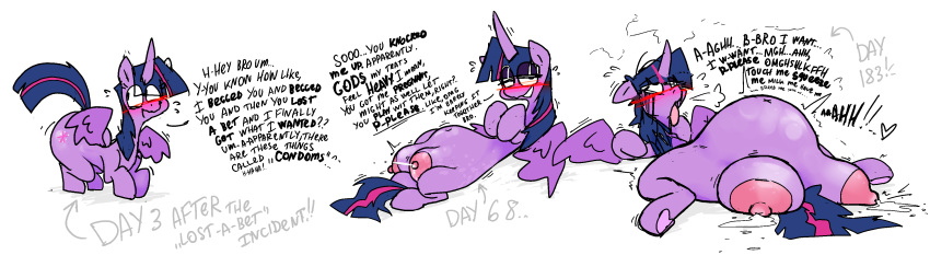 absurd_res blush bodily_fluids breasts comic female feral friendship_is_magic hasbro hi_res horn incest_(lore) lactating my_little_pony pregnant pregnant_female purple_body roksim solo twilight_sparkle_(mlp) wings