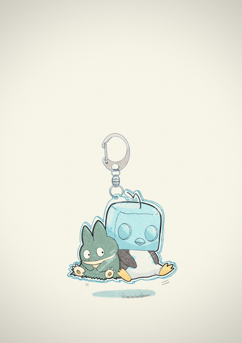 artist_name bird claws commentary_request eiscue eiscue_(ice) fangs highres ice keychain munchlax no_humans penguin pokemon pokemon_(creature) simple_background twitter_username white_background zozozoshion