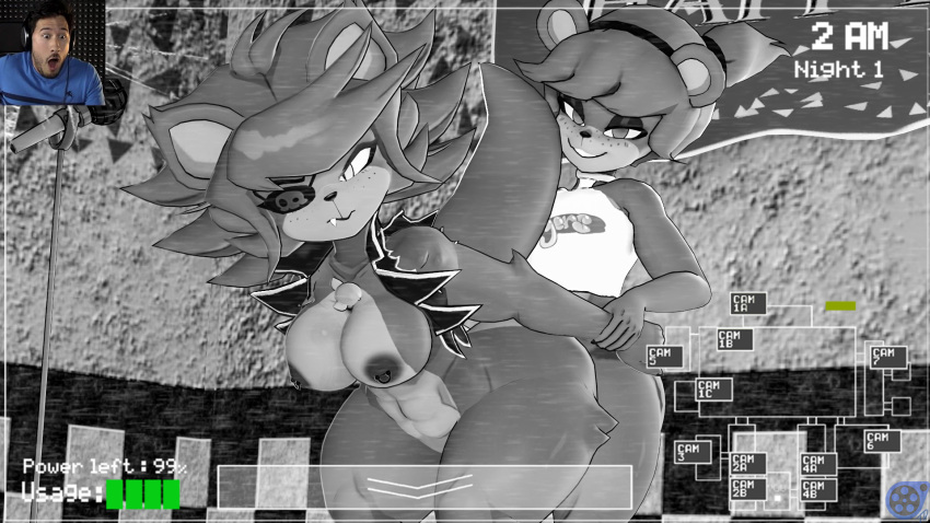 16:9 3d_(artwork) areola big_breasts black_and_white breasts digital_media_(artwork) eye_patch eyewear fazclaire fazclaire's_nightclub female fexa_(cally3d) fexa_(cryptiacurves) five_nights_at_freddy's foxy_(fnaf) fredina_(cally3d) frenni_fazclaire girly hi_res male male/female markiplier monochrome nipple_piercing nipples piercing scottgames source_filmmaker thatonehornydood wide_hips widescreen
