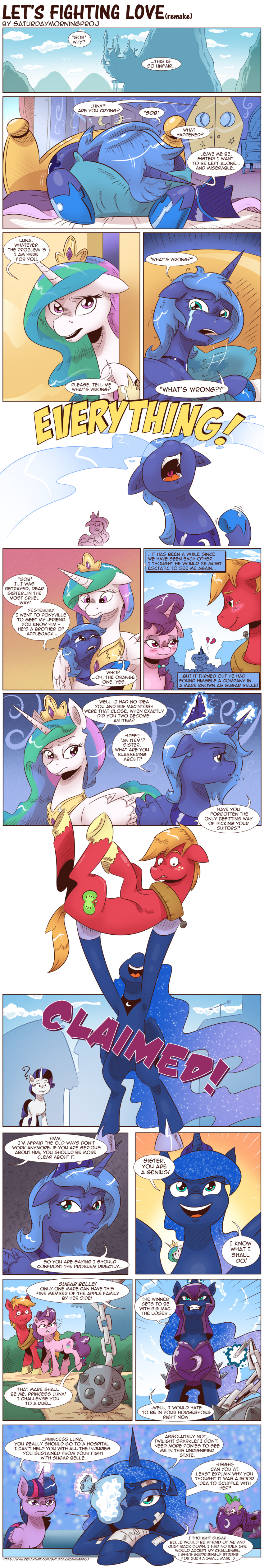 &lt;/3 2018 ? armor band-aid bandage big_macintosh_(mlp) comic crying dragon equine female flail friendship_is_magic helmet horn horse ice_bag mammal melee_weapon my_little_pony pony princess_celestia_(mlp) princess_luna_(mlp) rarity_(mlp) saturdaymorningproj spike_(mlp) sugar_belle_(mlp) tears twilight_sparkle_(mlp) unicorn upset weapon winged_unicorn wings