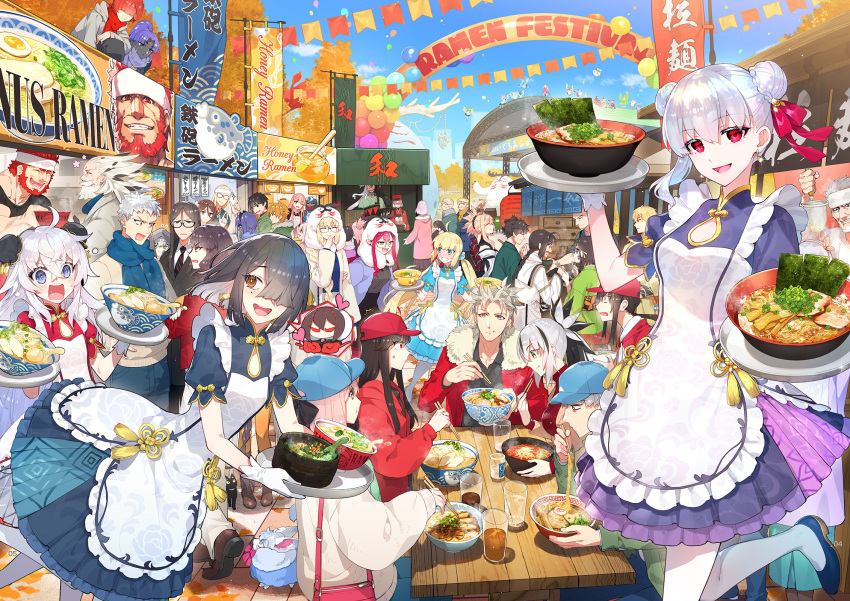 6+boys 6+girls abigail_williams_(fate) altera_(fate) altera_the_santa_(fate) anastasia_(fate) apron arash_(fate) artoria_caster_(fate) artoria_pendragon_(fate) ashiya_douman_(fate) assassin_(fate/zero) baobhan_sith_(fate) barghest_(fate) black_hair blue_dress blue_eyes blue_sky blush breasts brown_eyes bun_cover cat cernunnos_(fate) chloe_von_einzbern cleavage cleavage_cutout clothing_cutout cnoc_na_riabh_(fate) double_bun dress earrings fate/grand_order fate/grand_order_arcade fate/kaleid_liner_prisma_illya fate/samurai_remnant fate/zero fate_(series) female_assassin_(fate/zero) florence_nightingale_(fate) florence_nightingale_(santa)_(fate) food fou_(fate) frankenstein's_monster_(christmas)_(fate) frankenstein's_monster_(fate) fuuma_kotarou_(fate) geirskogul_(fate) gilgamesh_(fate) gloves gold_trim goredolf_musik gray_(fate) hair_bun hair_ribbon hassan_of_serenity_(fate) helena_blavatsky_(christmas)_(fate) helena_blavatsky_(fate) hephaestion_(fate) highres hildr_(fate) illyasviel_von_einzbern iskandar_(fate) jeancle_abel_meuniere jeanne_d'arc_alter_santa_lily_(fate) jewelry kama_(fate) karna_(fate) karna_(santa)_(fate) large_breasts leonardo_da_vinci_(fate) leonardo_da_vinci_(rider)_(fate) long_hair looking_at_viewer lord_el-melloi_ii lord_el-melloi_ii_case_files martha_(fate) martha_(santa)_(fate) mash_kyrielight medb_(fate) miyamoto_iori_(fate) miyamoto_musashi_(fate) miyu_edelfelt multiple_boys multiple_girls nagakura_shinpachi_(fate) nagao_kagetora_(fate) nemo_(santa)_(fate) noodles oda_nobukatsu_(fate) oda_nobunaga_(fate) oda_nobunaga_(koha-ace) ogasawara_kaya okita_souji_(fate) okita_souji_(koha-ace) olrun_(fate) open_mouth ortlinde_(fate) pantyhose ptolemy_(fate) puffy_short_sleeves puffy_sleeves purple_dress quetzalcoatl_(fate) quetzalcoatl_(samba_santa)_(fate) ramen red_dress red_eyes redrop revision ribbon rindr_(fate) robin_hood_(fate) saber_(fate/samurai_remnant) saika_magoichi_(fate) saitou_hajime_(fate) santa_alter sen_no_rikyu_(fate) short_hair short_sleeves sky small_breasts smile sugitani_zenjubou_(fate) suzuka_gozen_(fate) suzuka_gozen_(santa)_(fate) table takeda_shingen_(fate) tezcatlipoca_(fate) thrud_(fate) tonelico_(fate) uesugi_kenshin_(fate) valkyrie_(fate) wandjina_(fate) waver_velvet white_apron white_gloves white_hair xu_fu_(fate) xu_fu_(spare_the_idle_talk)_(fate) yagyuu_munenori_(fate)