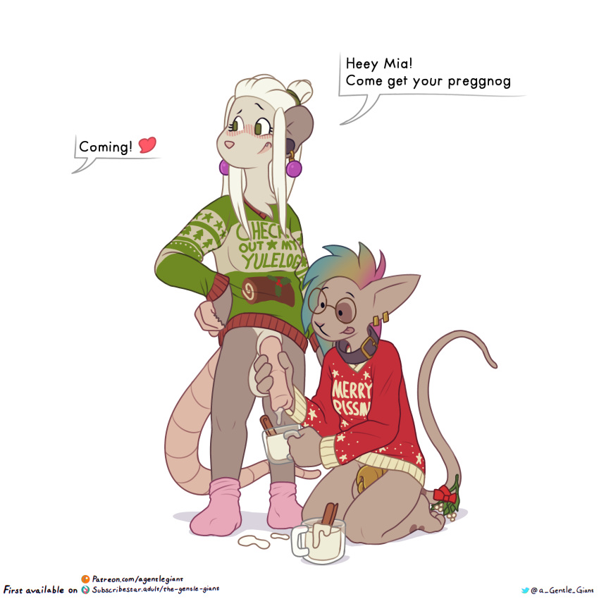 &lt;3 2023 american_opossum andromorph animal_genitalia animal_penis anthro anthro_on_anthro big_penis biped blush chastity_cage chastity_device christmas christmas_clothing christmas_sweater christmas_topwear clothing collar cum_in_a_cup daniela_idril digital_media_(artwork) domestic_cat duo ear_piercing english_text equine_genitalia equine_penis eyewear felid feline felis footwear fur genitals glasses green_clothing green_eyes green_sweater green_topwear grey_body grey_fur gynomorph gynomorph/gynomorph hair hairless hairless_cat hand_on_penis hi_res holidays intersex intersex/intersex interspecies kneeling long_hair mammal marsupial mistletoe_on_tail multicolored_hair olivia_idril penis piercing pink_clothing pink_footwear pink_penis pink_socks rainbow_hair round_glasses socks sphynx_(cat) standing sweater text the_gentle_giant toony topwear trans_(lore) trans_woman_(lore) virginia_opossum white_body white_fur white_hair