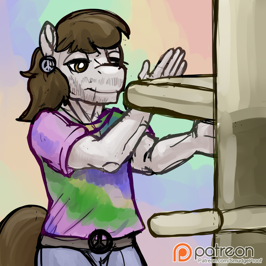 anthro anthrofied brown_hair brown_tail clothed clothing earth_pony english_text equine fan_character hair horse male mammal my_little_pony patreon pony sketch smudge_proof solo text wayward_pony