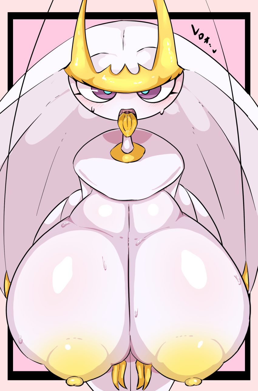 absurd_res antennae_(anatomy) anthro areola big_breasts blue_pupils blush breasts female generation_7_pokemon hi_res huge_breasts looking_at_viewer nintendo nipples nude open_mouth pheromosa pokemon pokemon_(species) pupils purple_eyes skeletons62 solo tongue tongue_out ultra_beast white_body yellow_areola yellow_nipples