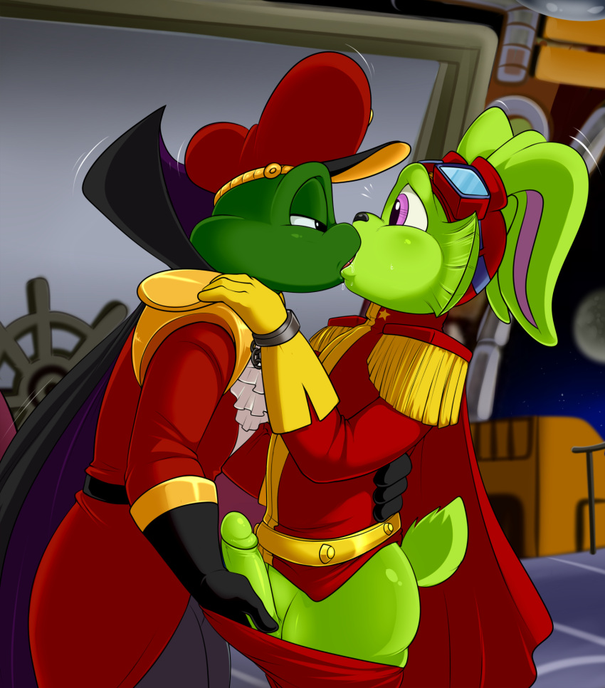 amphibian bucky_o'hare bucky_o'hare_(series) captain_smada duo frog genitals hare hi_res kissing lagomorph leporid lonbluewolf male male/male mammal penis toad_(frog)