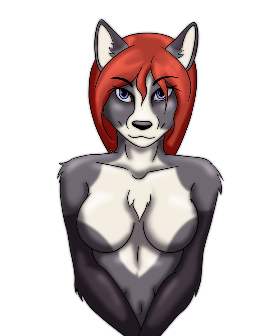 absurd_res anthro black_body blue_eyes breasts canid canine female fox fur hair hi_res lyra_the_harp mammal nude red_hair saoirse_(wallooner97) solo