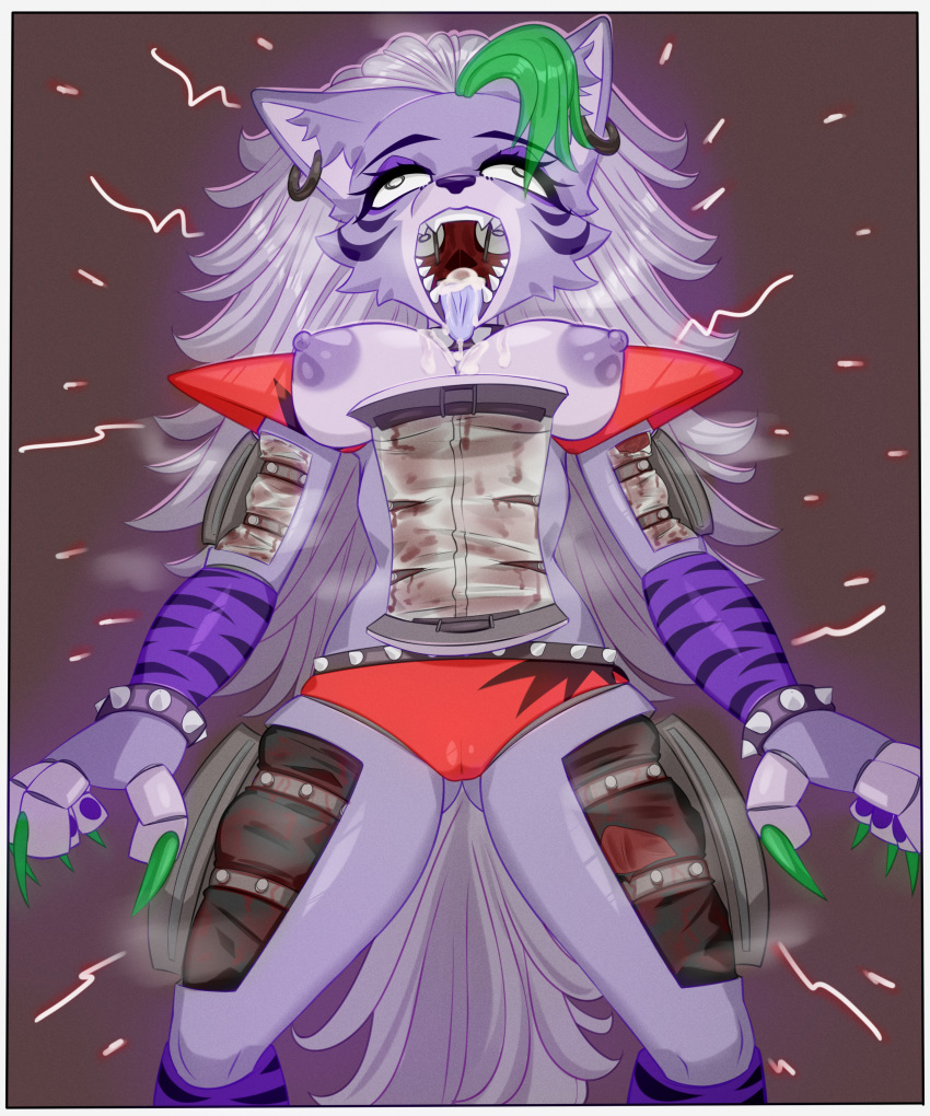 2023 absurd_res animatronic anthro big_breasts blood bodily_fluids bottomwear bracelet breasts camel_toe canid canine canis choker clothing colored_nails corpse cum cum_in_mouth cum_inside duo ear_piercing ear_ring female five_nights_at_freddy's five_nights_at_freddy's:_security_breach fur genital_fluids gore green_nails hair hi_res horror_(theme) human jewelry lipstick long_hair machine makeup mammal nails necklace nipples open_mouth piercing portrait purple_body purple_fur purple_lipstick ring_piercing robot roxanne_wolf_(fnaf) scottgames shorts small_waist solo spiked_bracelet spiked_choker spikes springlock_suit steel_wool_studios three-quarter_portrait tongue tongue_out vanessa_(fnaf) wolf zexlynk