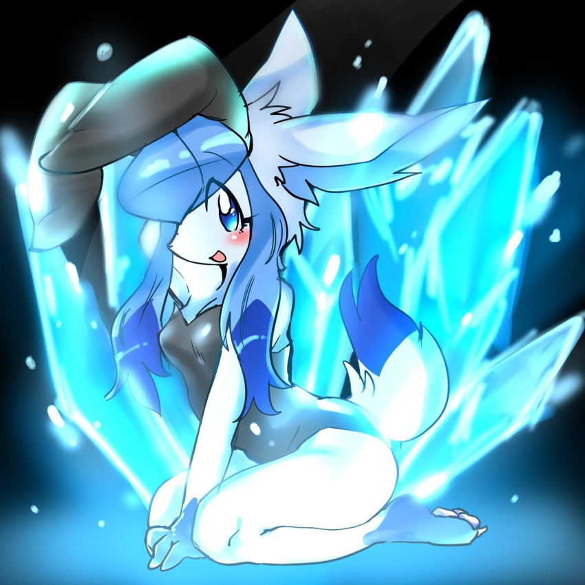 anthro blush bunny_costume clothing costume crystal eeveelution female generation_4_pokemon glaceon hi_res joeri_kunisaki looking_at_viewer nintendo open_mouth pokemon pokemon_(species) sitting solo