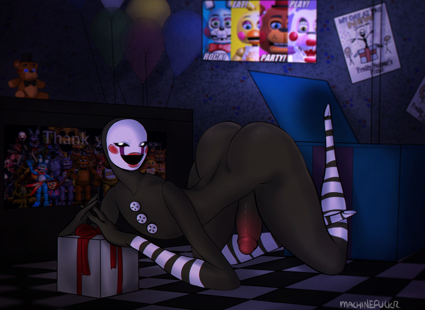 animatronic big_butt big_penis big_thighs butt cawthon devilia five_nights_at_freddy's five_nights_at_freddy's_2 gift invalid_tag kneeling machine male marionette_(fnaf) nude penis robot scott thick_penis video_games