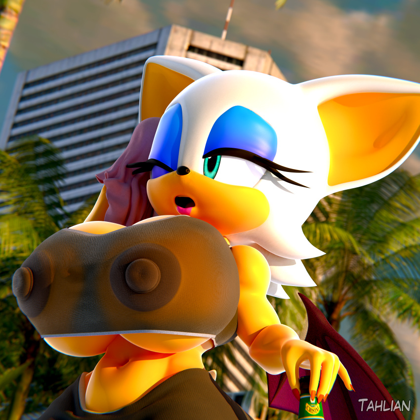 3d_(artwork) absurd_res anthro areola bat big_breasts breasts clothing digital_media_(artwork) female hi_res mammal midriff nipples one_eye_closed rouge_the_bat sega solo sonic_riders sonic_the_hedgehog_(series) tahlian towel translucent translucent_clothing wings