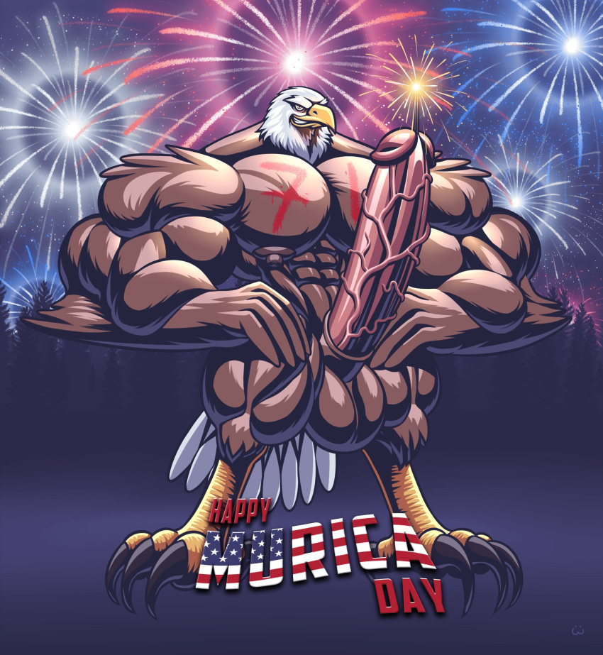 2017 4th_of_july abs accipitrid accipitriform american_eagle american_flag anthro avian bald_eagle balls big_balls big_penis bird eagle erection genitals hi_res holidays humanoid_genitalia humanoid_penis male muscular muscular_anthro muscular_male nipples nude pecs penis sea_eagle solo united_states_of_america vein veiny_penis wolfiecanem