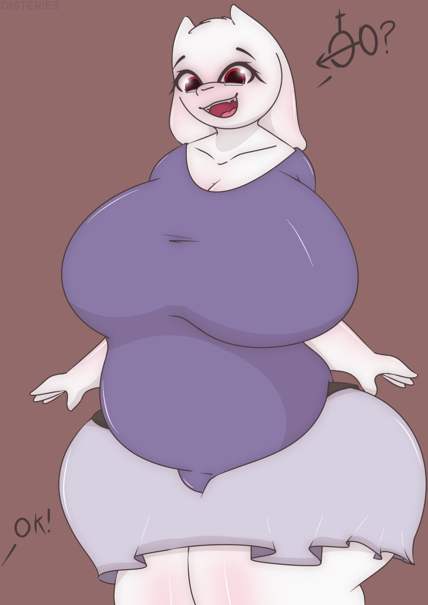 big_breasts bovid breasts caprine eyewear female glasses goat hi_res huge_breasts mammal mature_female smile solo text toriel tubfy undertale_(series)