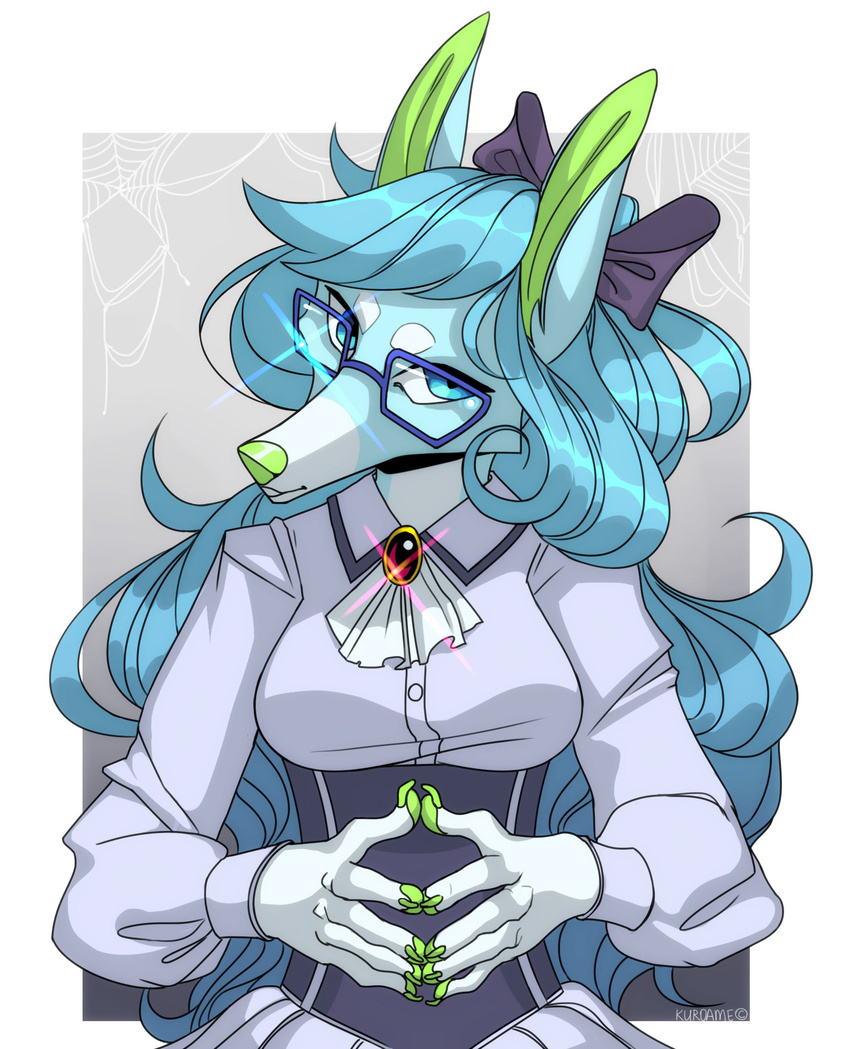 anthro canine clothed clothing eyewear female glasses hair kuroame long_hair looking_at_viewer mammal smile solo
