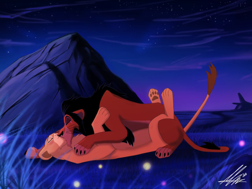 (the blush disney feline female invalid_tag king king) kissing lion male mammal nala paws royalty scar scar_(the_lion_king) the_lion_king