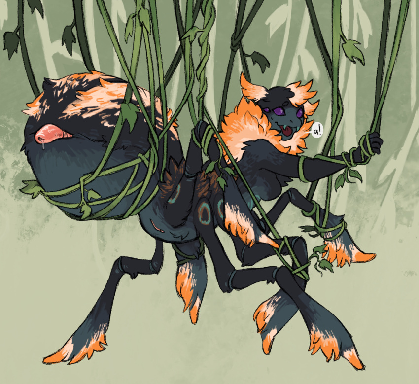 ambiguous_gender arachnid arachnid_taur arthropod arthropod_abdomen arthropod_abdomen_genitalia arthropod_taur dirtyhorror dripping entangled female fluffy fluffy_chest genitals hi_res neck_tuft ovipositor plant solo spider spider_taur spinnerets stuck taur tuft unusual_anatomy unusual_genitalia vines