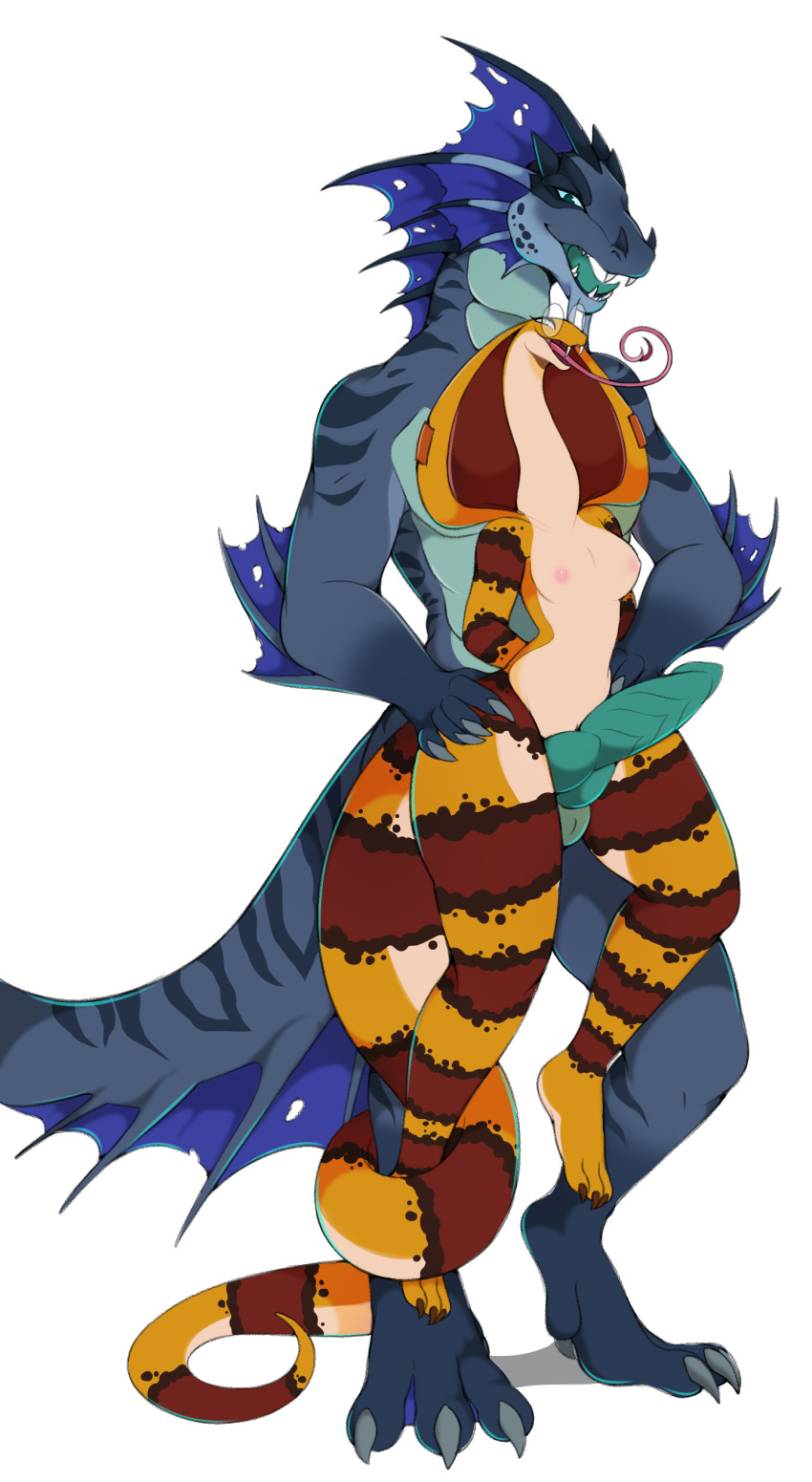 absurd_res alpha_channel anthro aquatic_dragon blue_body breasts butt butt_grab cobra cocofloffo dragon duo eyewear female fin fora genitals glasses hand_on_butt hi_res hood imminent_sex knot_sitting larger_male levi_(seline) male marine penis reptile scalie size_difference smaller_female snake striped_body stripes tail tongue tongue_out