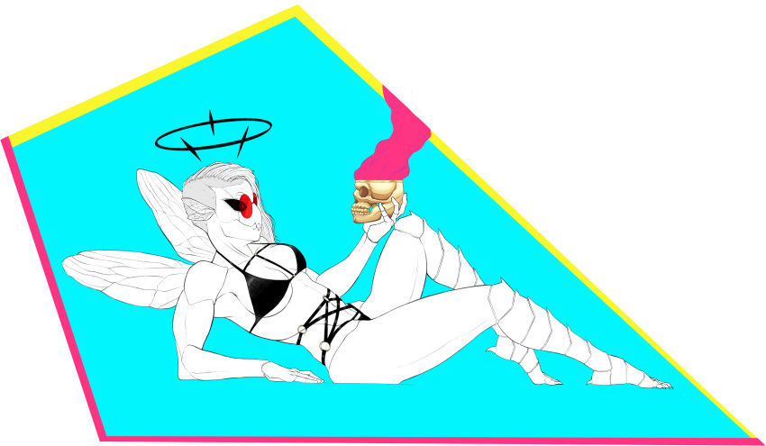 2022 absurd_res alpha_channel animal_humanoid anthro arthropod arthropod_humanoid barefoot bikini biped black_eyes black_halo blue_background bone border breasts cc-by-sa claws clothed clothing collarbone corset creative_commons demon digital_drawing_(artwork) digital_media_(artwork) dipteran dipteran_humanoid exoskeleton eyewear feet female full-length_portrait glasses hair halo head_wings hi_res humanoid insect insect_humanoid insect_wings intersex_(lore) jacket line_art lingerie lying male_(lore) mammon_istjur_ansiel mandibles medium_hair mouth_closed navel no_sclera non-mammal_breasts non-mammal_navel o-ring official_art open_clothing open_jacket open_topwear partially_colored pinup portrait pose possumcrimes red_lens round_glasses scp_foundation side_cut side_view simple_background skull skull_cup solo spiked_halo standing story_at_source swimwear toe_claws topwear transparent_border whore_of_blood wings