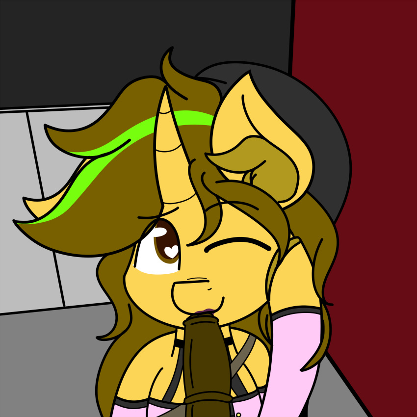 alley_way anthro awkward_dork brown_eyes clothed clothing crossdressing digital_media(artwork) equine girly hi_res horn lipstick makeup male mammal my_little_pony penis theawkwarddork unicorn