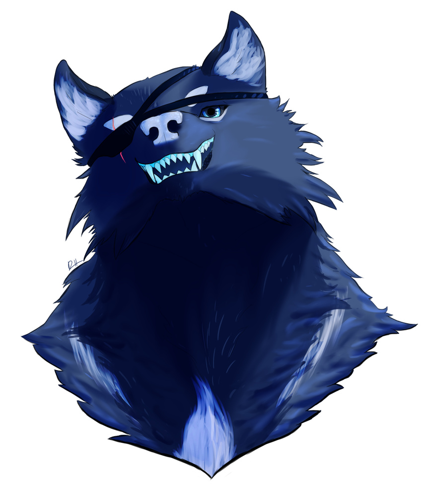 2016 alpha_channel anthro blue_eyes blue_fur bust_(portrait) canine digital_media_(artwork) dire_wolf dullaheart eye_patch eyewear fur grin hair looking_at_viewer mammal open_mouth scar simple_background smile solo strifeheart_crescentmoon teeth transparent_background white_fur wolf