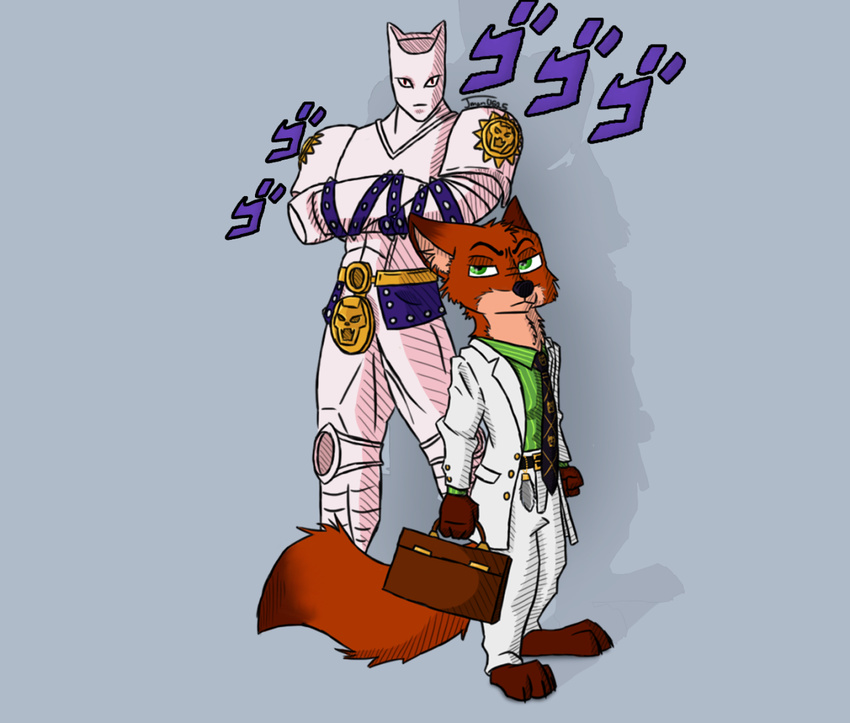 belt canine disney fox jojo's_bizarre_adventure killer_queen mammal necktie nick_wilde yoshikage_kira zootopia ゴゴゴゴゴ