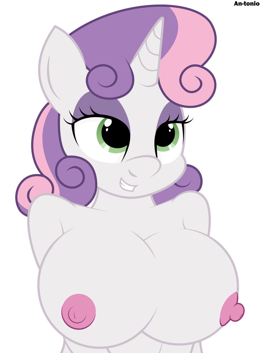 2017 absurd_res aged_up alpha_channel an-tonio anthro anthrofied big_breasts breasts equine eyelashes eyeshadow female friendship_is_magic green_eyes hair half-closed_eyes hi_res horn makeup mammal multicolored_hair my_little_pony nipples nude simple_background solo sweetie_belle_(mlp) transparent_background two_tone_hair unicorn