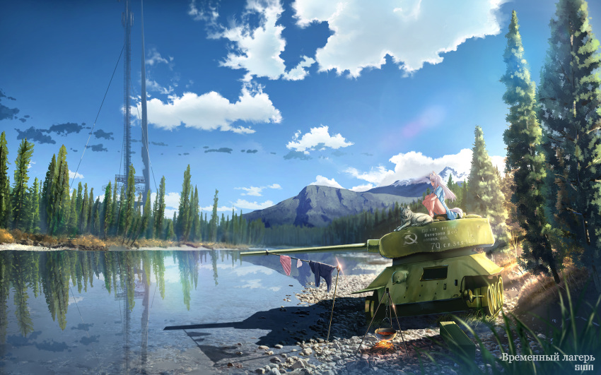 animal clouds combat_vehicle food forest landscape original panties reflection ruins scenic sion005 skirt tree underwear water wolf wolfgirl