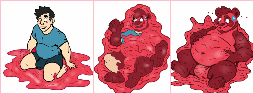 anthro bear belly blush buizelwolf bulge claws clothed clothing colored giant_panda goo_creature goo_transformation hi_res human male mammal navel nude simple_background solo species_transformation transformation transformation_sequence