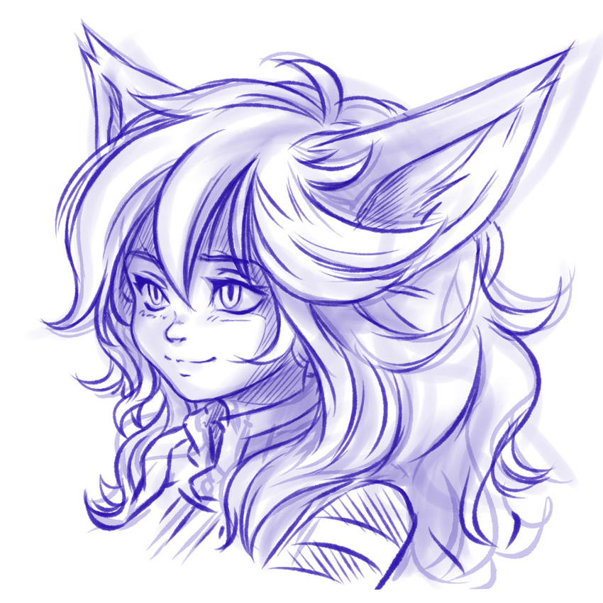 2017 big_ears clothed clothing female humanoid league_of_legends lulu_(lol) monochrome plagueofgripes pointy_ears purple_and_white simple_background smile solo video_games white_background yordle