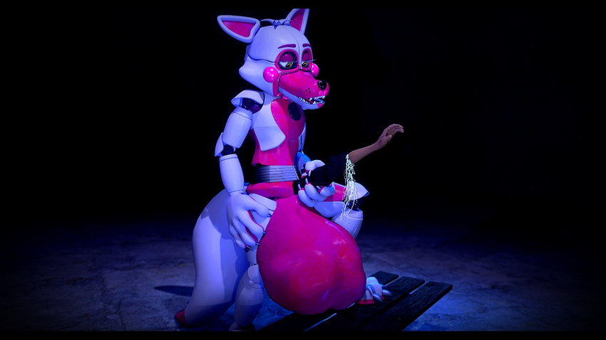 3d_(artwork) 99ultra ambiguous_gender anthro balls big_balls cock_bulge cock_vore cum digital_media_(artwork) erection fangs five_nights_at_freddy's funtime_foxy_(fnafsl) garry's_mod half-closed_eyes happy human invalid_tag looking_down machine male male/ambiguous mammal open_mouth oral_vore penis robot satisfied simple_background sister_location teeth tongue video_games vore wood