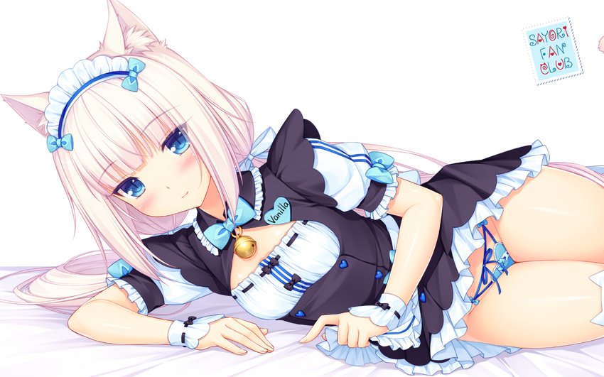 animal_ears maid neko_para nekomimi pantsu sayori skirt_lift thighhighs vanilla wallpaper