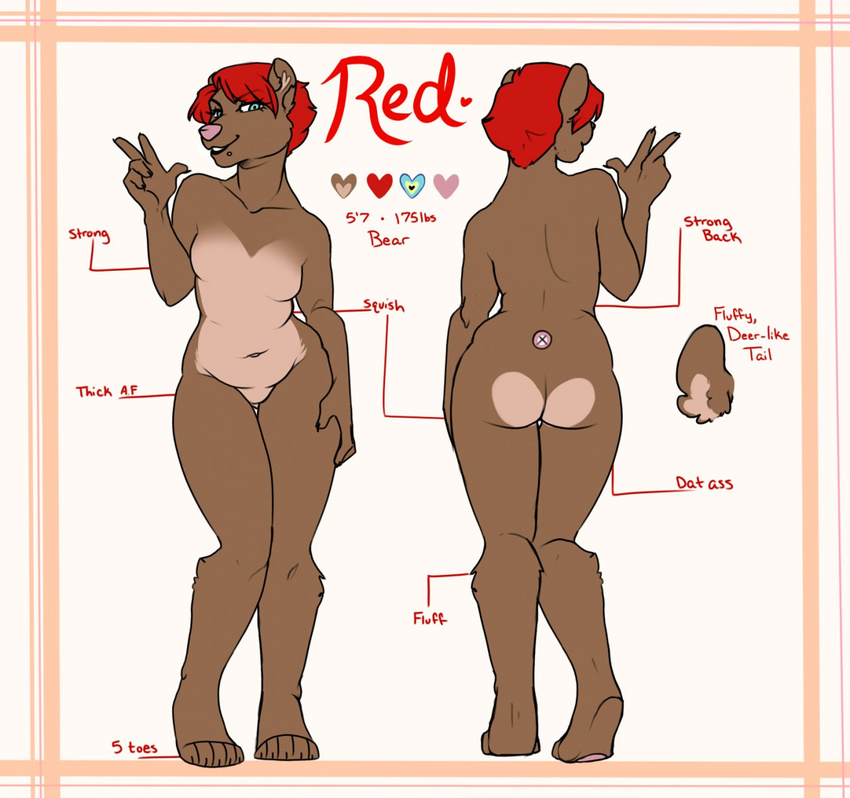 anthro bear breasts facial_piercing featureless_breasts female hair lip_piercing looking_at_viewer mammal model_sheet nude overweight piercing redpixie smile solo standing