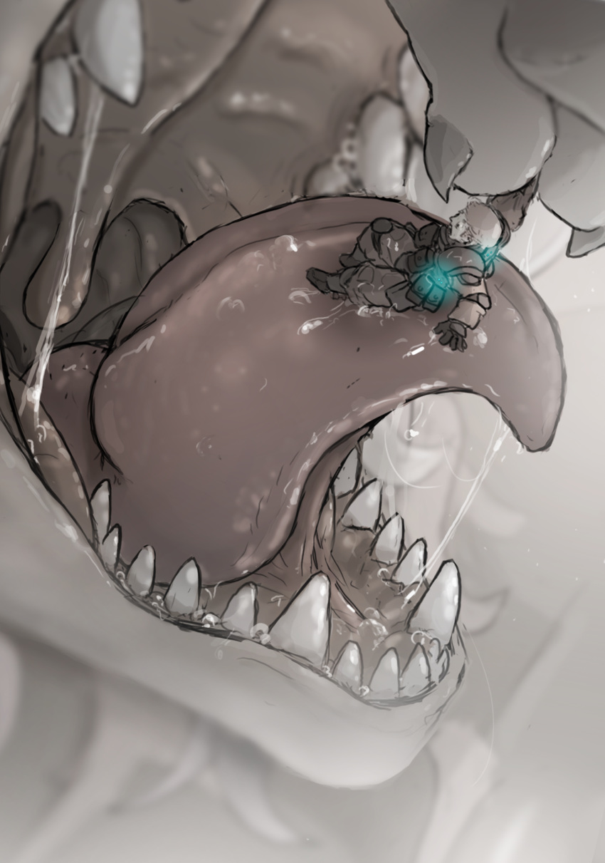 dragon female human larger_female licking macro mammal micro mouth_shot open_mouth saliva size_difference soldier teeth thesociallyawkwardpinguin tongue tongue_out vore
