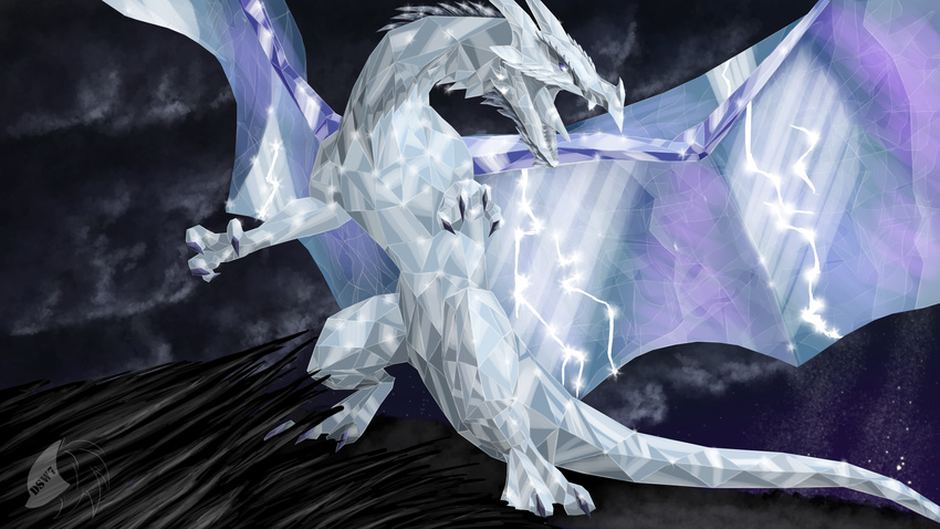 ambiguous_gender crystal_dragon detailed_background digital_media_(artwork) dragon dsw7 feral membranous_wings nude open_mouth solo standing teeth tongue wings