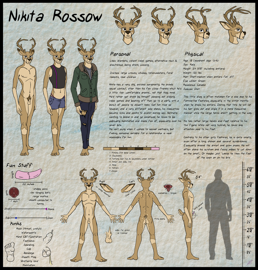 animal_genitalia antlers cervine clothed clothing deer feet flaccid headshot horn large_image male male/male mammal model_sheet nikita-the-stag nikita_rossow nude penis piercing plantigrade pubes sheath small_penis