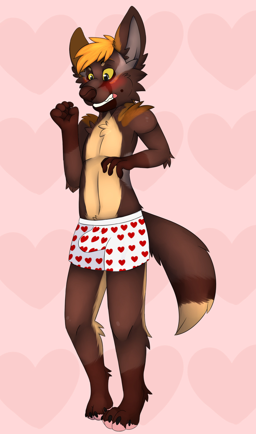 &lt;3 blush boxers_(clothing) canine clothing crossfox erection fightmeatpax fox male mammal solo surprise underwear