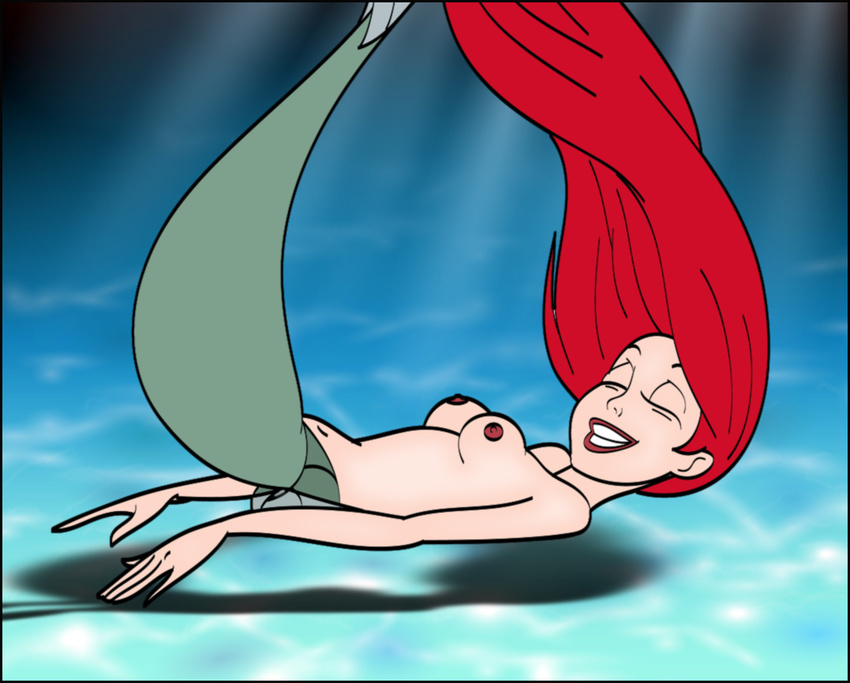 ariel breasts col.kink eyes_closed female hair long_hair marine merfolk nipples nude red_hair sea solo water