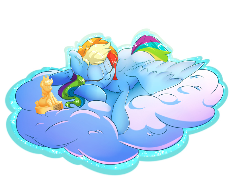 blue_feathers equine eyes_closed feathered_wings feathers friendship_is_magic fur hair hooves madacon mammal multicolored_hair my_little_pony pegasus rainbow_dash_(mlp) rainbow_hair sleeping smile white_fur wings