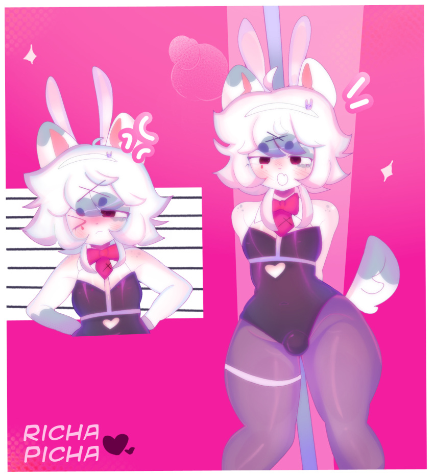 anthro bimbofication bulge bunny_costume canid canine clothing cosplay costume dancing girly hi_res latex legwear male mammal pole pole_dancing rabbit_hole_(vocaloid) richa_picha richard_picher solo thick_thighs tights tsundere vocaloid