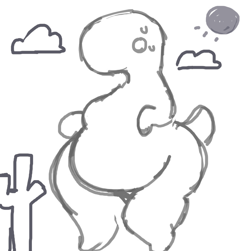 1:1 absurd_res ahoebakery anthro belly belly_overhang big_belly bodily_fluids breasts cactus cloud digital_media_(artwork) dinosaur dinosaur_(google_chrome) empty_eyes featureless_breasts female full-length_portrait google google_chrome grey_body greyscale hi_res medium_breasts monochrome nude outside overweight overweight_anthro overweight_female pear-shaped_figure plant portrait reptile scalie snout solo standing sun sweat tail theropod thick_thighs three-quarter_view tyrannosaurid tyrannosaurus tyrannosaurus_rex white_eyes wide_hips