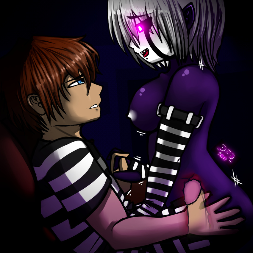 2017 animatronic black_skin blue_eyes bouncing_breasts breasts brown_hair clothed clothing datfurrydude duo five_nights_at_freddy's five_nights_at_freddy's_4 glowing glowing_eyes hair hand_holding hand_on_thigh human human_on_humanoid humanoid internal legwear machine mammal mask nightmarionne_(fnaf) not_furry nude on_couch on_top open_mouth pink_eyes puppet_(fnaf) purple_skin robot sex sharp_teeth shirt stockings striped_clothing striped_legwear striped_stockings stripes teeth video_games white_hair white_skin x-ray