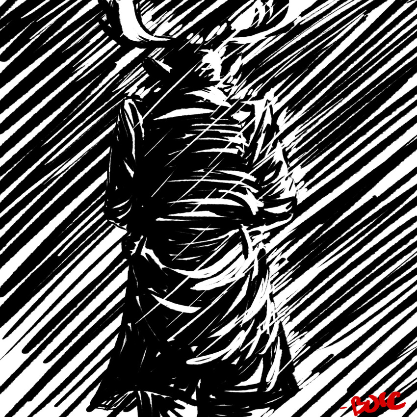 anthro boreoboros cervine clothed clothing disney fan_character hi_res horn mammal maurice_fournier monochrome moose noir raining signature solo trenchcoat zootopia