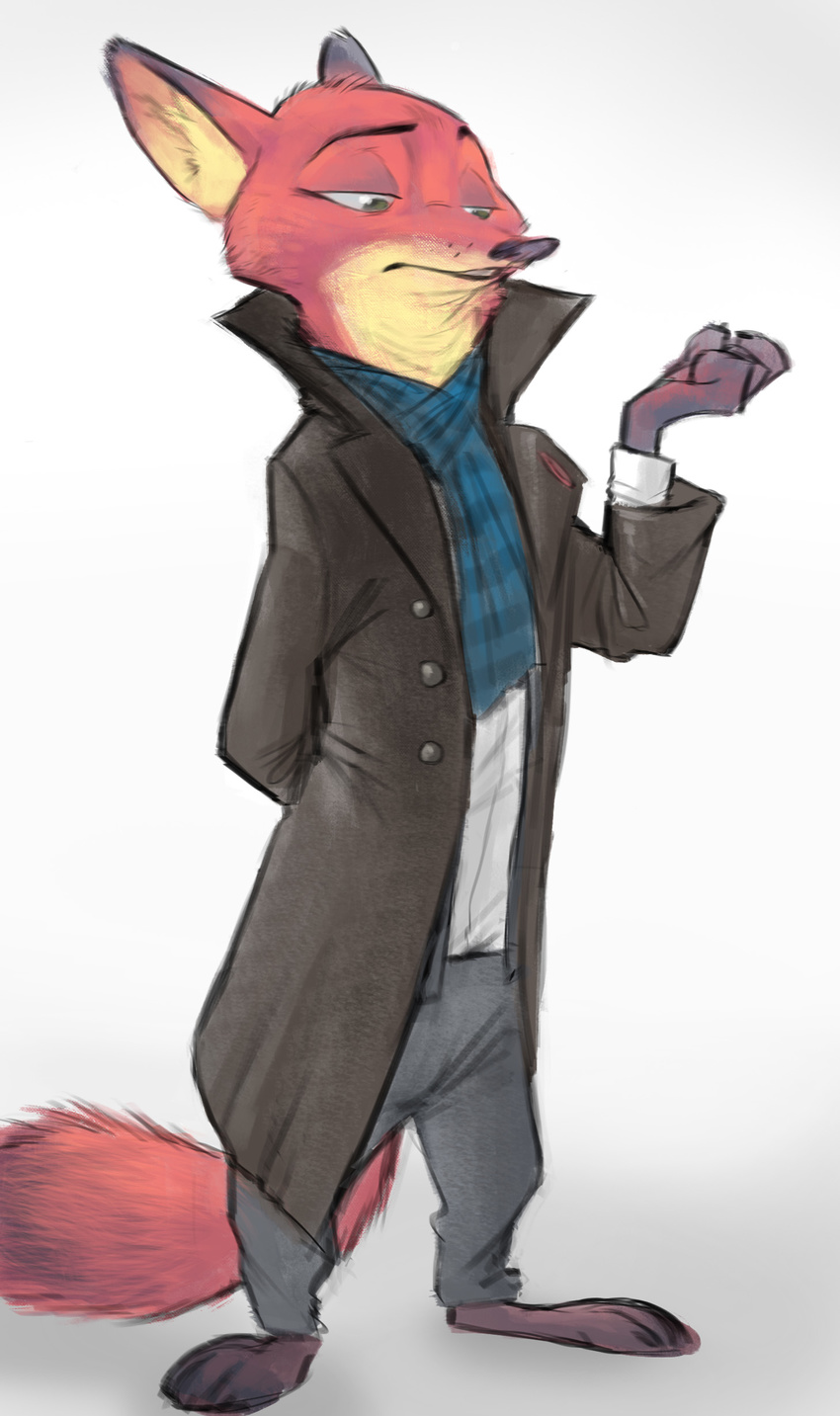 2017 anthro barefoot canine clothed clothing crossover disney fox male mammal monoflax nick_wilde scarf sherlock_(series) simple_background trenchcoat white_background zootopia